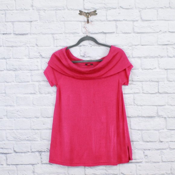Vince Camuto Sweaters - Vince Camuto Pink Rib Knit Folded Loose Turtleneck Short Sleeves Blouse Size S